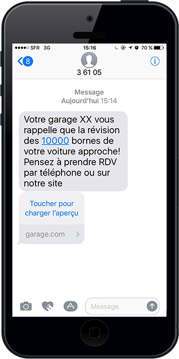 exemple de sms d'alerte pour garages et concessionnaires