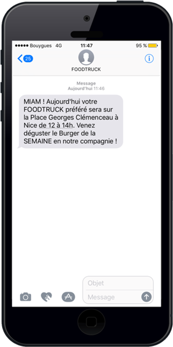 Le SMS de notification permet aux clients de retrouver l’emplacement des restaurateurs ambulants, à l’image des Food-Trucks