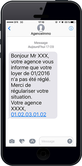 rappel d'impayé envoyé par un service d'alerte sms