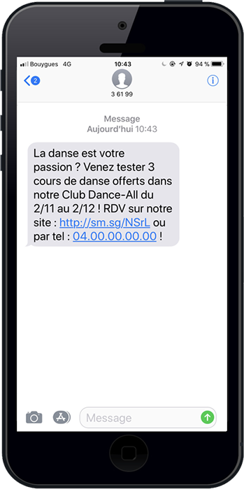 Exemple d'un sms promotionnel pour recruter des adhÃ©rents au club de sport