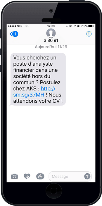 le sms marketing est utile dans le secteur du recrutement notamment car il permet d'insérer un lien raccourci dans le texte du SMS