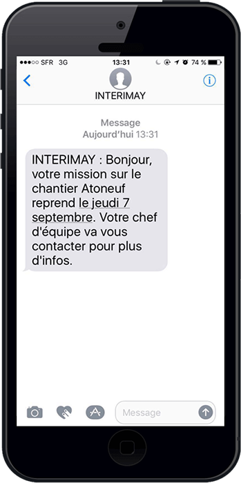 Envoyer une campagne sms de recrutement pour prévenir les intérimaires de leur mission