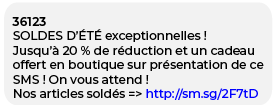 Exemple de SMS pour les soldes SMSFactor